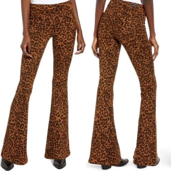 NWT Blank NYC On The Prowl Faux Suede Flare Pants Stretch Leopard Black Brown 31 - Picture 2 of 12
